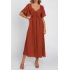 image:imagePRETTYGARDEN Summer Dress for Women 2026 Casual Short Sleeve Bow Tie V Neck Ruffle Midi Flowy DressesRust Red