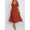 image:imagePRETTYGARDEN Summer Dress for Women 2026 Casual Short Sleeve Bow Tie V Neck Ruffle Midi Flowy DressesRust Red