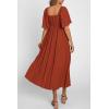 image:imagePRETTYGARDEN Summer Dress for Women 2026 Casual Short Sleeve Bow Tie V Neck Ruffle Midi Flowy DressesRust Red