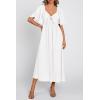 image:imagePRETTYGARDEN Summer Dress for Women 2026 Casual Short Sleeve Bow Tie V Neck Ruffle Midi Flowy DressesWhite