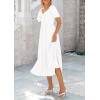 image:imagePRETTYGARDEN Summer Dress for Women 2026 Casual Short Sleeve Bow Tie V Neck Ruffle Midi Flowy DressesWhite