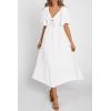 image:imagePRETTYGARDEN Summer Dress for Women 2026 Casual Short Sleeve Bow Tie V Neck Ruffle Midi Flowy DressesWhite