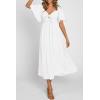 image:imagePRETTYGARDEN Summer Dress for Women 2026 Casual Short Sleeve Bow Tie V Neck Ruffle Midi Flowy DressesWhite