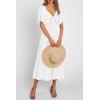 image:imagePRETTYGARDEN Summer Dress for Women 2026 Casual Short Sleeve Bow Tie V Neck Ruffle Midi Flowy DressesWhite