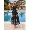 image:imagePRETTYGARDEN Summer Dresses for Women 2026 Floral Boho Maxi Spring Casual Short Sleeve V Neck Elastic Waist Dress PocketsBlack White Flower