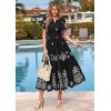 image:imagePRETTYGARDEN Summer Dresses for Women 2026 Floral Boho Maxi Spring Casual Short Sleeve V Neck Elastic Waist Dress PocketsBlack White Flower