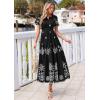 image:imagePRETTYGARDEN Summer Dresses for Women 2026 Floral Boho Maxi Spring Casual Short Sleeve V Neck Elastic Waist Dress PocketsBlack White Flower
