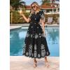 image:imagePRETTYGARDEN Summer Dresses for Women 2026 Floral Boho Maxi Spring Casual Short Sleeve V Neck Elastic Waist Dress PocketsBlack White Flower
