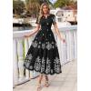 image:imagePRETTYGARDEN Summer Dresses for Women 2026 Floral Boho Maxi Spring Casual Short Sleeve V Neck Elastic Waist Dress PocketsBlack White Flower