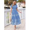 image:imagePRETTYGARDEN Summer Dresses for Women 2026 Floral Boho Maxi Spring Casual Short Sleeve V Neck Elastic Waist Dress PocketsLight Blue White Flower