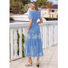 image:imagePRETTYGARDEN Summer Dresses for Women 2026 Floral Boho Maxi Spring Casual Short Sleeve V Neck Elastic Waist Dress PocketsLight Blue White Flower