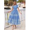 image:imagePRETTYGARDEN Summer Dresses for Women 2026 Floral Boho Maxi Spring Casual Short Sleeve V Neck Elastic Waist Dress PocketsLight Blue White Flower