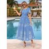 image:imagePRETTYGARDEN Summer Dresses for Women 2026 Floral Boho Maxi Spring Casual Short Sleeve V Neck Elastic Waist Dress PocketsLight Blue White Flower