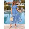 image:imagePRETTYGARDEN Summer Dresses for Women 2026 Floral Boho Maxi Spring Casual Short Sleeve V Neck Elastic Waist Dress PocketsLight Blue White Flower