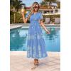 image:imagePRETTYGARDEN Summer Dresses for Women 2026 Floral Boho Maxi Spring Casual Short Sleeve V Neck Elastic Waist Dress PocketsLight Blue White Flower