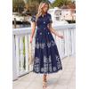 image:imagePRETTYGARDEN Summer Dresses for Women 2026 Floral Boho Maxi Spring Casual Short Sleeve V Neck Elastic Waist Dress PocketsNavy Blue White Flower