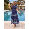 image:imagePRETTYGARDEN Summer Dresses for Women 2026 Floral Boho Maxi Spring Casual Short Sleeve V Neck Elastic Waist Dress PocketsNavy Blue White Flower