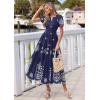 image:imagePRETTYGARDEN Summer Dresses for Women 2026 Floral Boho Maxi Spring Casual Short Sleeve V Neck Elastic Waist Dress PocketsNavy Blue White Flower