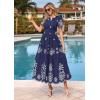 image:imagePRETTYGARDEN Summer Dresses for Women 2026 Floral Boho Maxi Spring Casual Short Sleeve V Neck Elastic Waist Dress PocketsNavy Blue White Flower