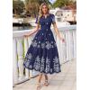 image:imagePRETTYGARDEN Summer Dresses for Women 2026 Floral Boho Maxi Spring Casual Short Sleeve V Neck Elastic Waist Dress PocketsNavy Blue White Flower