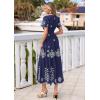 image:imagePRETTYGARDEN Summer Dresses for Women 2026 Floral Boho Maxi Spring Casual Short Sleeve V Neck Elastic Waist Dress PocketsNavy Blue White Flower
