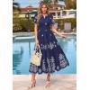 image:imagePRETTYGARDEN Summer Dresses for Women 2026 Floral Boho Maxi Spring Casual Short Sleeve V Neck Elastic Waist Dress PocketsNavy Blue White Flower