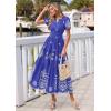 image:imagePRETTYGARDEN Summer Dresses for Women 2026 Floral Boho Maxi Spring Casual Short Sleeve V Neck Elastic Waist Dress PocketsRoyal Blue White Flower