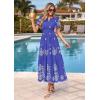 image:imagePRETTYGARDEN Summer Dresses for Women 2026 Floral Boho Maxi Spring Casual Short Sleeve V Neck Elastic Waist Dress PocketsRoyal Blue White Flower