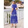 image:imagePRETTYGARDEN Summer Dresses for Women 2026 Floral Boho Maxi Spring Casual Short Sleeve V Neck Elastic Waist Dress PocketsRoyal Blue White Flower