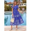 image:imagePRETTYGARDEN Summer Dresses for Women 2026 Floral Boho Maxi Spring Casual Short Sleeve V Neck Elastic Waist Dress PocketsRoyal Blue White Flower