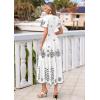 image:imagePRETTYGARDEN Summer Dresses for Women 2026 Floral Boho Maxi Spring Casual Short Sleeve V Neck Elastic Waist Dress PocketsWhite Black Flower