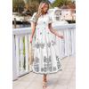 image:imagePRETTYGARDEN Summer Dresses for Women 2026 Floral Boho Maxi Spring Casual Short Sleeve V Neck Elastic Waist Dress PocketsWhite Black Flower
