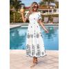 image:imagePRETTYGARDEN Summer Dresses for Women 2026 Floral Boho Maxi Spring Casual Short Sleeve V Neck Elastic Waist Dress PocketsWhite Black Flower