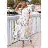 image:imagePRETTYGARDEN Summer Dresses for Women 2026 Floral Boho Maxi Spring Casual Short Sleeve V Neck Elastic Waist Dress PocketsWhite Black Flower