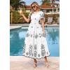 image:imagePRETTYGARDEN Summer Dresses for Women 2026 Floral Boho Maxi Spring Casual Short Sleeve V Neck Elastic Waist Dress PocketsWhite Black Flower