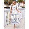 image:imagePRETTYGARDEN Summer Dresses for Women 2026 Floral Boho Maxi Spring Casual Short Sleeve V Neck Elastic Waist Dress PocketsWhite Blue Flower