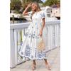 image:imagePRETTYGARDEN Summer Dresses for Women 2026 Floral Boho Maxi Spring Casual Short Sleeve V Neck Elastic Waist Dress PocketsWhite Blue Flower