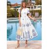image:imagePRETTYGARDEN Summer Dresses for Women 2026 Floral Boho Maxi Spring Casual Short Sleeve V Neck Elastic Waist Dress PocketsWhite Blue Flower