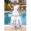 image:imagePRETTYGARDEN Summer Dresses for Women 2026 Floral Boho Maxi Spring Casual Short Sleeve V Neck Elastic Waist Dress PocketsWhite Blue Flower