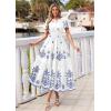 image:imagePRETTYGARDEN Summer Dresses for Women 2026 Floral Boho Maxi Spring Casual Short Sleeve V Neck Elastic Waist Dress PocketsWhite Blue Flower