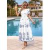 image:imagePRETTYGARDEN Summer Dresses for Women 2026 Floral Boho Maxi Spring Casual Short Sleeve V Neck Elastic Waist Dress PocketsWhite Blue Flower