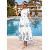 image:imagePRETTYGARDEN Summer Dresses for Women 2026 Floral Boho Maxi Spring Casual Short Sleeve V Neck Elastic Waist Dress PocketsWhite Blue Grey Flower