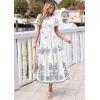 image:imagePRETTYGARDEN Summer Dresses for Women 2026 Floral Boho Maxi Spring Casual Short Sleeve V Neck Elastic Waist Dress PocketsWhite Blue Grey Flower