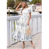 image:imagePRETTYGARDEN Summer Dresses for Women 2026 Floral Boho Maxi Spring Casual Short Sleeve V Neck Elastic Waist Dress PocketsWhite Blue Grey Flower
