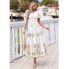 image:imagePRETTYGARDEN Summer Dresses for Women 2026 Floral Boho Maxi Spring Casual Short Sleeve V Neck Elastic Waist Dress PocketsWhite Khaki Flower