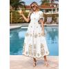 image:imagePRETTYGARDEN Summer Dresses for Women 2026 Floral Boho Maxi Spring Casual Short Sleeve V Neck Elastic Waist Dress PocketsWhite Khaki Flower