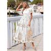 image:imagePRETTYGARDEN Summer Dresses for Women 2026 Floral Boho Maxi Spring Casual Short Sleeve V Neck Elastic Waist Dress PocketsWhite Khaki Flower