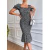 image:imagePRETTYGARDEN Summer Floral Bodycon Midi Dresses 2026 Puff Sleeve Mermaid Cocktail Baby Shower Photoshoot Maternity DressBlack