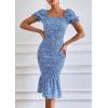 image:imagePRETTYGARDEN Summer Floral Bodycon Midi Dresses 2026 Puff Sleeve Mermaid Cocktail Baby Shower Photoshoot Maternity DressBlue