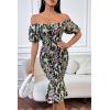 image:imagePRETTYGARDEN Summer Floral Bodycon Midi Dresses 2026 Puff Sleeve Mermaid Cocktail Baby Shower Photoshoot Maternity DressFloral Black Green Red